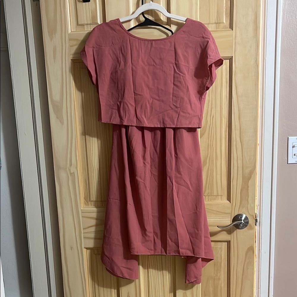 SHEIN Pink Flutter Sleeve Crew Neck Sundress
